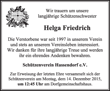 Traueranzeige von Helga Friedrich von KRZ