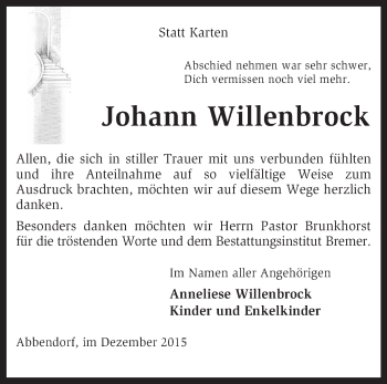 Traueranzeige von Johann Willenbrock von KRZ