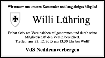 Traueranzeige von Willi Lühring von KRZ