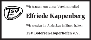 Traueranzeige von Elfriede Kappenberg von KRZ