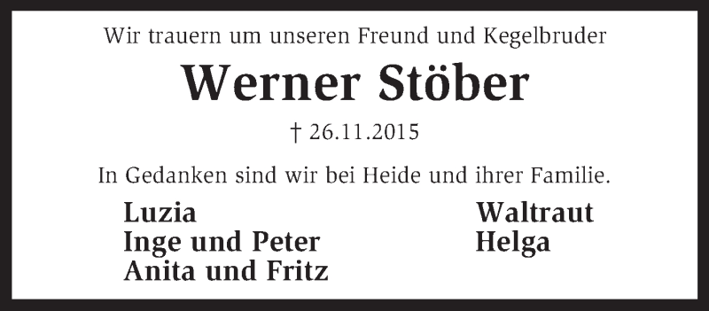  Traueranzeige für Werner Stöber vom 01.12.2015 aus KRZ