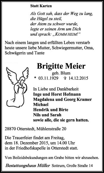 Traueranzeige von Brigitte Meier von KRZ