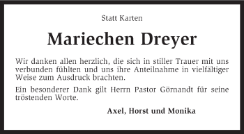 Traueranzeige von Mariechen Dreyer von KRZ