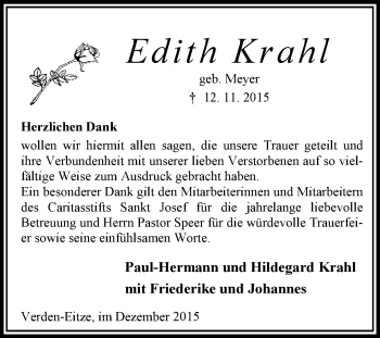 Traueranzeige von Edith Krahl von KRZ