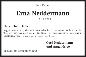 Traueranzeige von Erna Neddermann von KRZ