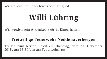 Traueranzeige von Willi Lühring von KRZ