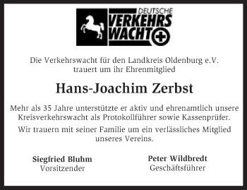 Traueranzeige von Hans-Joachim Zerbst von KRZ