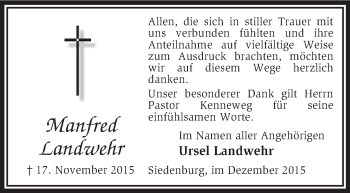 Traueranzeige von Manfred Landwehr von KRZ