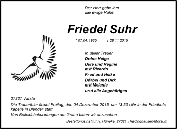 Traueranzeige von Friedel Suhr von KRZ