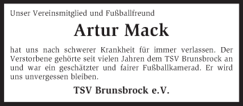 Traueranzeige von Artur Mack von KRZ