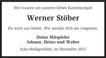 Traueranzeige von Werner Stöber von KRZ