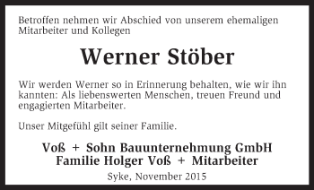 Traueranzeige von Werner Stöber von KRZ