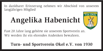 Traueranzeige von Angelika Habenicht von KRZ