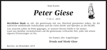 Traueranzeige von Peter Giese von KRZ