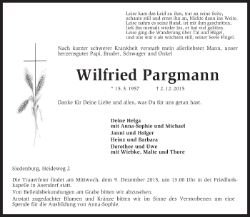 Traueranzeige von Wilfried Pargmann von KRZ
