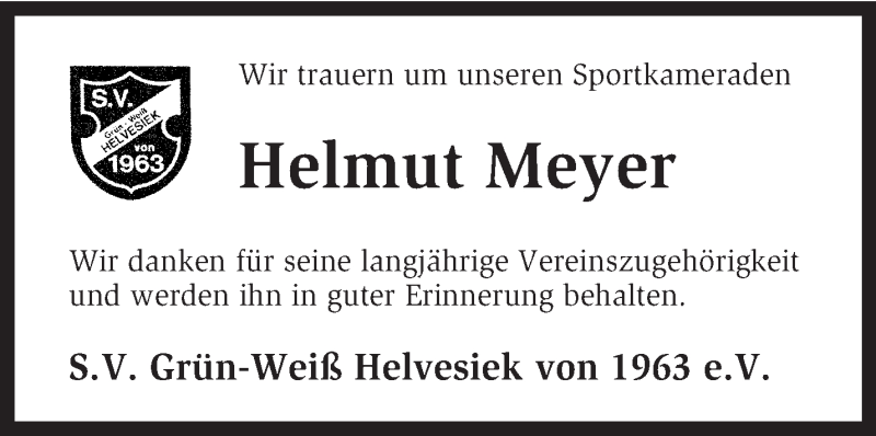  Traueranzeige für Helmut Meyer vom 17.12.2015 aus KRZ