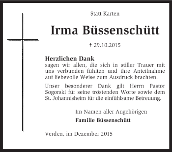 Traueranzeige von Irma Büssenschütt von KRZ