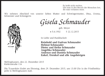 Traueranzeige von Gisela Schmauder von KRZ