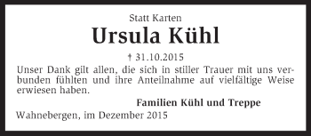 Traueranzeige von Ursula Kühl von KRZ