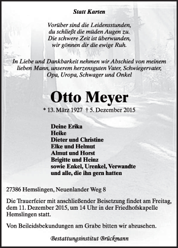 Traueranzeige von Otto Meyer von KRZ