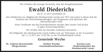 Traueranzeige von Ewald Diederichs von KRZ