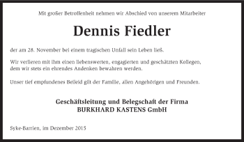 Traueranzeige von Dennis Fiedler von KRZ