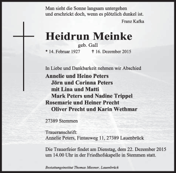 Traueranzeige von Heidrun Meinke von KRZ