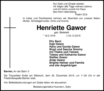 Traueranzeige von Henriette Gawor von KRZ