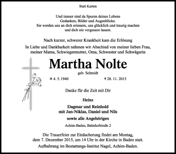 Traueranzeige von Martha Nolte von KRZ