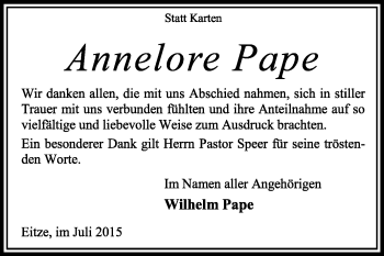 Traueranzeige von Annelore Pape von KRZ