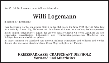 Traueranzeige von Willi Logemann von KRZ