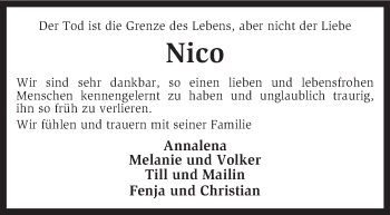 Traueranzeige von Nico Elmers von KRZ