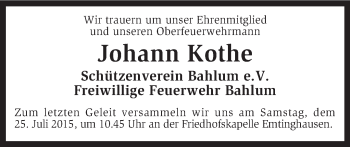 Traueranzeige von Johann Kothe von KRZ