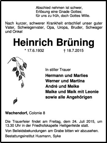 Traueranzeige von Heinrich Brüning von KRZ