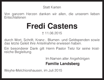 Traueranzeige von Fredi Castens von KRZ