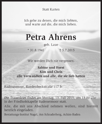 Traueranzeige von Petra Ahrens von KRZ