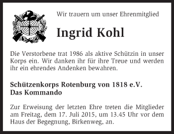 Traueranzeige von Ingrid Kohl von KRZ