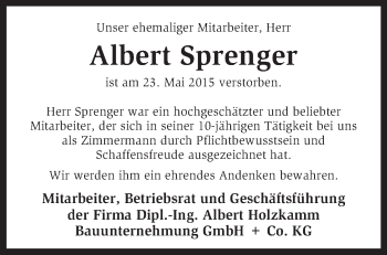 Traueranzeige von Albert Sprenger von KRZ