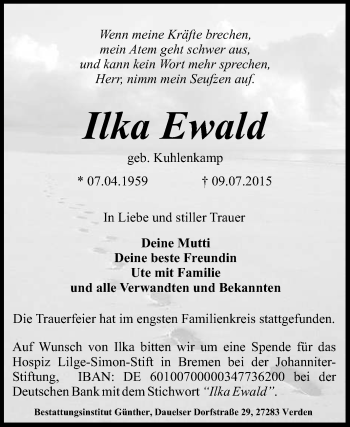 Traueranzeige von Ilka Ewald von KRZ