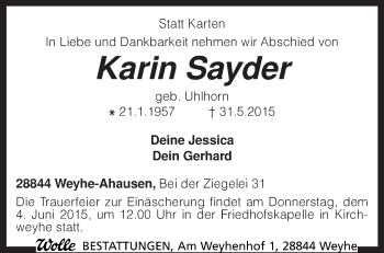 Traueranzeige von Karin Sayder von KRZ