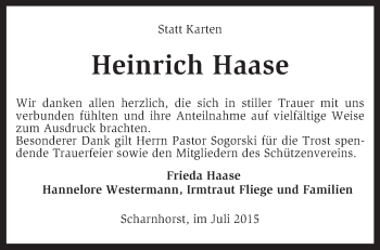 Traueranzeige von Heinrich Haase von KRZ