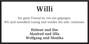 Traueranzeige von Willi Müller-Kossack von KRZ