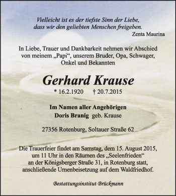 Traueranzeige von Gerhard Krause von KRZ