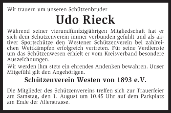 Traueranzeige von Udo Rieck von KRZ