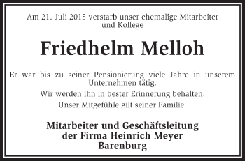 Traueranzeige von Friedhelm Melloh von KRZ