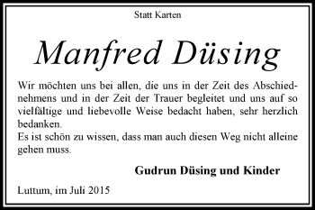 Traueranzeige von Manfred Düsing von KRZ