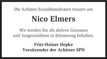 Traueranzeige von Nico Elmers von KRZ