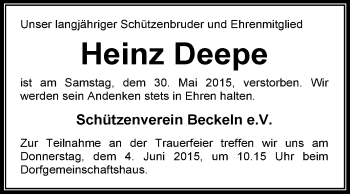 Traueranzeige von Heinz Deepe von KRZ