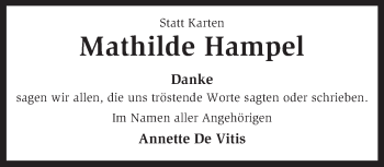 Traueranzeige von Mathilde Hampel von KRZ