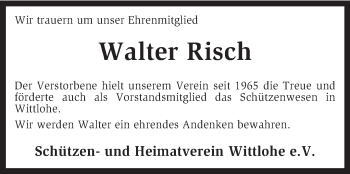 Traueranzeige von Walter Risch von KRZ